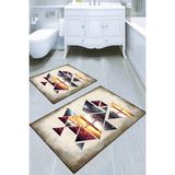 Resmiro Geometrik Yansıma Desenli Kaymaz Taban Yıkanabilir 2'li Desenli Banyo Paspası (50X60 cm - 60X100 Cm) - Renkli