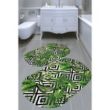 Resmiro Geometrik Yaprak Desenli Kaymaz Taban Yıkanabilir 2'li Desenli Banyo Paspası (50X60 cm - 60X100 Cm) - Renkli