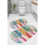Resmiro Gök Kuşağı Desenli Kaymaz Taban Yıkanabilir 2'li Desenli Banyo Paspası (50X60 cm - 60X100 Cm) - Renkli