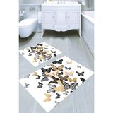 Resmiro Gold Detay Kelebekler Kaymaz Taban Yıkanabilir 2'li Desenli Banyo Paspası (50X60 cm - 60X100 Cm) - Renkli