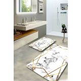 Resmiro Gold Frame Çerçeveli Mermer Desenli Yıkanabilir 2li Banyo Halısı Paspas Klozet Takımı