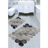 Resmiro Gri Ton Bulut Desenli Banyo Paspası 2'Li 50x60 Cm - 60x100 Cm