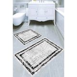 Resmiro Gri Zemin Eskitme Çerçeve Desenli Kaymaz Taban Yıkanabilir 2'li Desenli Banyo Paspası (50X60 cm - 60X100 Cm) - Renkli