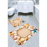 Resmiro Halat Çerçeve ve Kum Desenli Kaymaz Taban Yıkanabilir 2'li Desenli Banyo Paspası (50X60 cm - 60X100 Cm) - Renkli