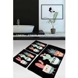 Resmiro Happy Cactus Djt Siyah 3'lü Set Banyo Halısı Takımı Klozet Paspası