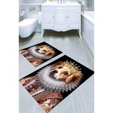 Resmiro Inci Küpeli Köpek Desenli Kaymaz Taban Yıkanabilir 2'li Desenli Banyo Paspası (50X60 cm - 60X100 Cm) - Renkli