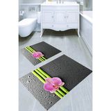 Resmiro Islak Bambular ve Orkide Desenli Kaymaz Taban Yıkanabilir 2'li Desenli Banyo Paspası (50X60 cm - 60X100 Cm) - Renkli