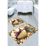 Resmiro Kalpli Taş Hediye Desenli Kaymaz Taban Yıkanabilir 2'li Desenli Banyo Paspası (50X60 cm - 60X100 Cm) - Renkli