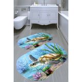 Resmiro Kaplumbağa Desenli Kaymaz Taban Yıkanabilir 2'li Desenli Banyo Paspası (50X60 cm - 60X100 Cm) - Renkli