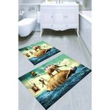 Resmiro Kaplumbağa ve Fil Desenli Kaymaz Taban Yıkanabilir 2'li Desenli Banyo Paspası (50X60 cm - 60X100 Cm) - Renkli