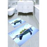 Resmiro Kaplumbağanın Sırtında Yaşam Desenli Kaymaz Taban Yıkanabilir 2'li Desenli Banyo Paspası (50X60 cm - 60X100 Cm) - Renkli