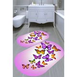 Resmiro Kelebek Desenli Kaymaz Taban Yıkanabilir 2'li Desenli Banyo Paspası (50X60 cm - 60X100 Cm) - Renkli