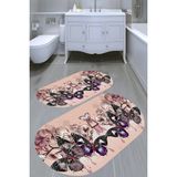 Resmiro Kelebek Dünyası Desenli Kaymaz Taban Yıkanabilir 2'li Desenli Banyo Paspası (50X60 cm - 60X100 Cm) - Renkli