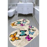 Resmiro Kelebek Eskitme Desenli Kaymaz Taban Yıkanabilir 2'li Desenli Banyo Paspası (50X60 cm - 60X100 Cm) - Renkli