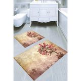 Resmiro Kiraz Çiçeği Ağacı Desenli Kaymaz Taban Yıkanabilir 2'li Desenli Banyo Paspası (50X60 cm - 60X100 Cm) - Renkli
