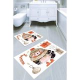 Resmiro Kış Baykuşu Desenli Kaymaz Taban Yıkanabilir 2'li Desenli Banyo Paspası (50X60 cm - 60X100 Cm) - Renkli