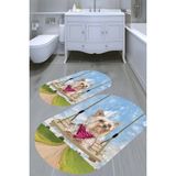 Resmiro Köpek Tasarımlı Kaymaz Taban Yıkanabilir 2'li Desenli Banyo Paspası (50X60 cm - 60X100 Cm) - Renkli
