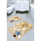 Resmiro Kum ve Deniz Yıldızları Desenli Kaymaz Taban Yıkanabilir 2'li Desenli Banyo Paspası (50X60 cm - 60X100 Cm) - Renkli