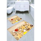 Resmiro Kumsaldaki Yıldızlar Desenli Kaymaz Taban Yıkanabilir 2'li Desenli Banyo Paspası (50X60 cm - 60X100 Cm) - Renkli