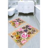 Resmiro Kuru Bitki Tohumları Desenli Kaymaz Taban Yıkanabilir 2'li Desenli Banyo Paspası (50X60 cm - 60X100 Cm) - Renkli