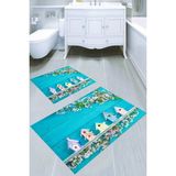 Resmiro Kuş Evleri Desenli Kaymaz Taban Yıkanabilir 2'li Desenli Banyo Paspası (50X60 cm - 60X100 Cm) - Renkli