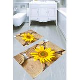 Resmiro Kütük ve Ayçiçeği Desenli Kaymaz Taban Yıkanabilir 2'li Desenli Banyo Paspası (50X60 cm - 60X100 Cm) - Renkli