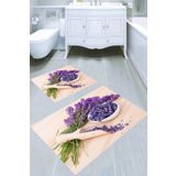 Resmiro Lavanta Taneleri Desenli 2?li Banyo Paspası (50x60 Cm - 60x100 Cm)