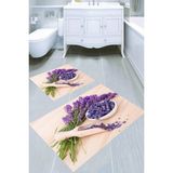 Resmiro Lavanta Taneleri Desenli Kaymaz Taban Yıkanabilir 2'li Desenli Banyo Paspası (50X60 cm - 60X100 Cm) - Renkli