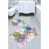 Resmiro Lavanta ve Doğal Taş Desenli Kaymaz Taban Yıkanabilir 2'li Desenli Banyo Paspası (50X60 cm - 60X100 Cm) - Renkli