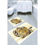 Resmiro Leopar Çizimli Kaymaz Taban Yıkanabilir 2'li Desenli Banyo Paspası (50X60 cm - 60X100 Cm) - Renkli