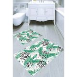Resmiro Leopar Dokuları Palmiye Yaprakları Desenli Kaymaz Taban Yıkanabilir 2'li Desenli Banyo Paspası (50X60 cm - 60X100 Cm) - Renkli