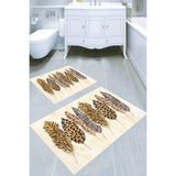 Resmiro Leoparlı Yaprak Desenli Kaymaz Taban Yıkanabilir 2'li Desenli Banyo Paspası (50X60 cm - 60X100 Cm) - Renkli