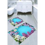 Resmiro Mavi Parke ve Leylak Desenli Kaymaz Taban Yıkanabilir 2'li Desenli Banyo Paspası (50X60 cm - 60X100 Cm) - Renkli