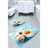 Resmiro Mavi Taşlar ve Kabuk Desenli Kaymaz Taban Yıkanabilir 2'li Desenli Banyo Paspası (50X60 cm - 60X100 Cm) - Renkli