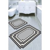 Resmiro Mermer Detay Gri Çerçeve Desenli Kaymaz Taban Yıkanabilir 2'li Desenli Banyo Paspası (50X60 cm - 60X100 Cm) - Renkli