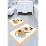 Resmiro Mermer Zemin Çerçeve Detay Çiçek Desenli 2'li Banyo Paspası (50X60 cm - 60X100 Cm) - Çok Renkli - 60 x 100 cm