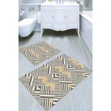 Resmiro Modern Gri Çizgiler Tasarımlı Kaymaz Taban Yıkanabilir 2'li Desenli Banyo Paspası (50X60 cm - 60X100 Cm) - Renkli
