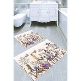 Resmiro Mor Çiçekler ve Kelebek Çizimli Kaymaz Taban Yıkanabilir 2'li Desenli Banyo Paspası (50X60 cm - 60X100 Cm) - Renkli