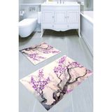 Resmiro Mor Çiçekli Ağaç Desenli Kaymaz Taban Yıkanabilir 2'li Desenli Banyo Paspası (50X60 cm - 60X100 Cm) - Renkli