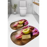 Resmiro Mum ve Çiçek Desenli Kaymaz Taban Yıkanabilir 2'li Desenli Banyo Paspası (50X60 cm - 60X100 Cm) - Renkli