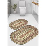 Resmiro Örme Hasır Görünümlü Kaymaz Taban Yıkanabilir 2'li Desenli Banyo Paspası (50X60 cm - 60X100 Cm) - Renkli