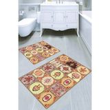 Resmiro Osmanlı Çiçek Motifli Kaymaz Taban Yıkanabilir 2'li Desenli Banyo Paspası (50X60 cm - 60X100 Cm) - Renkli