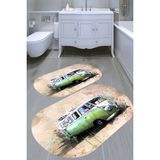 Resmiro Otobüs Desenli Kaymaz Taban Yıkanabilir 2'li Desenli Banyo Paspası (50X60 cm - 60X100 Cm) - Renkli
