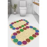 Resmiro Oval Hasır Çerçeve Desenli Kaymaz Taban Yıkanabilir 2'li Desenli Banyo Paspası (50X60 cm - 60X100 Cm) - Renkli