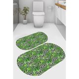 Resmiro Palmiye Yaprak Desenli Kaymaz Taban Yıkanabilir 2'li Desenli Banyo Paspası (50X60 cm - 60X100 Cm) - Renkli