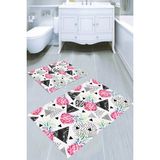 Resmiro Pembe Ananas ve Mermer Desen Üçgenler Desenli Kaymaz Taban Yıkanabilir 2'li Desenli Banyo Paspası (50X60 cm - 60X100 Cm) - Renkli