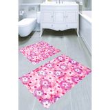 Resmiro Pembe Manolya Çiçeği Desenli 2'li Banyo Paspası (50X60 cm - 60X100 Cm) - Çok Renkli - 60 x 100 cm