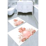 Resmiro Pembe Parfüm ve Çiçekler Desenli 2li Banyo Paspası (50X60 cm - 60X100 Cm) - Çok Renkli - 60 x 100 cm