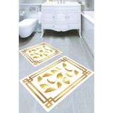 Resmiro Portre Yaprak Desenli Kaymaz Taban Yıkanabilir 2'li Desenli Banyo Paspası (50X60 cm - 60X100 Cm) - Renkli