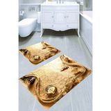 Resmiro Pusula ve Harita Desenli Kaymaz Taban Yıkanabilir 2'li Desenli Banyo Paspası (50X60 cm - 60X100 Cm) - Renkli